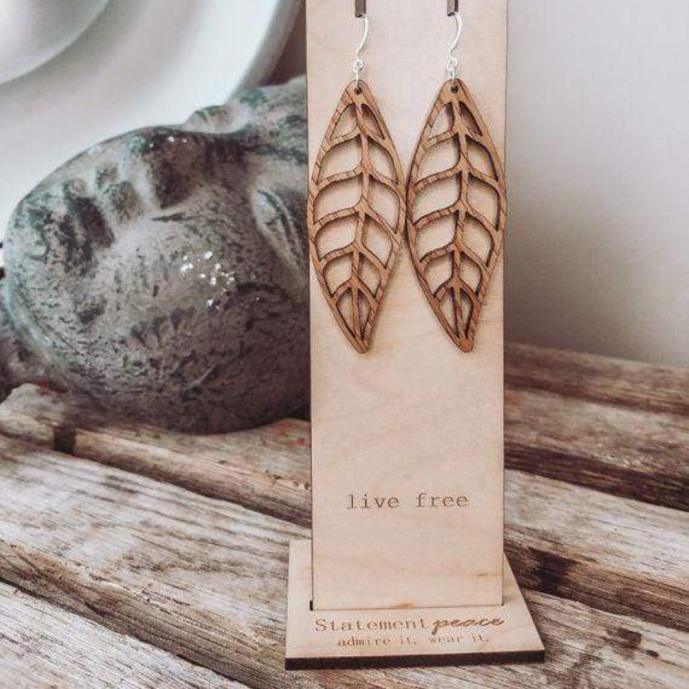 BELEAF ME WOODEN LEAF EARRINGS
